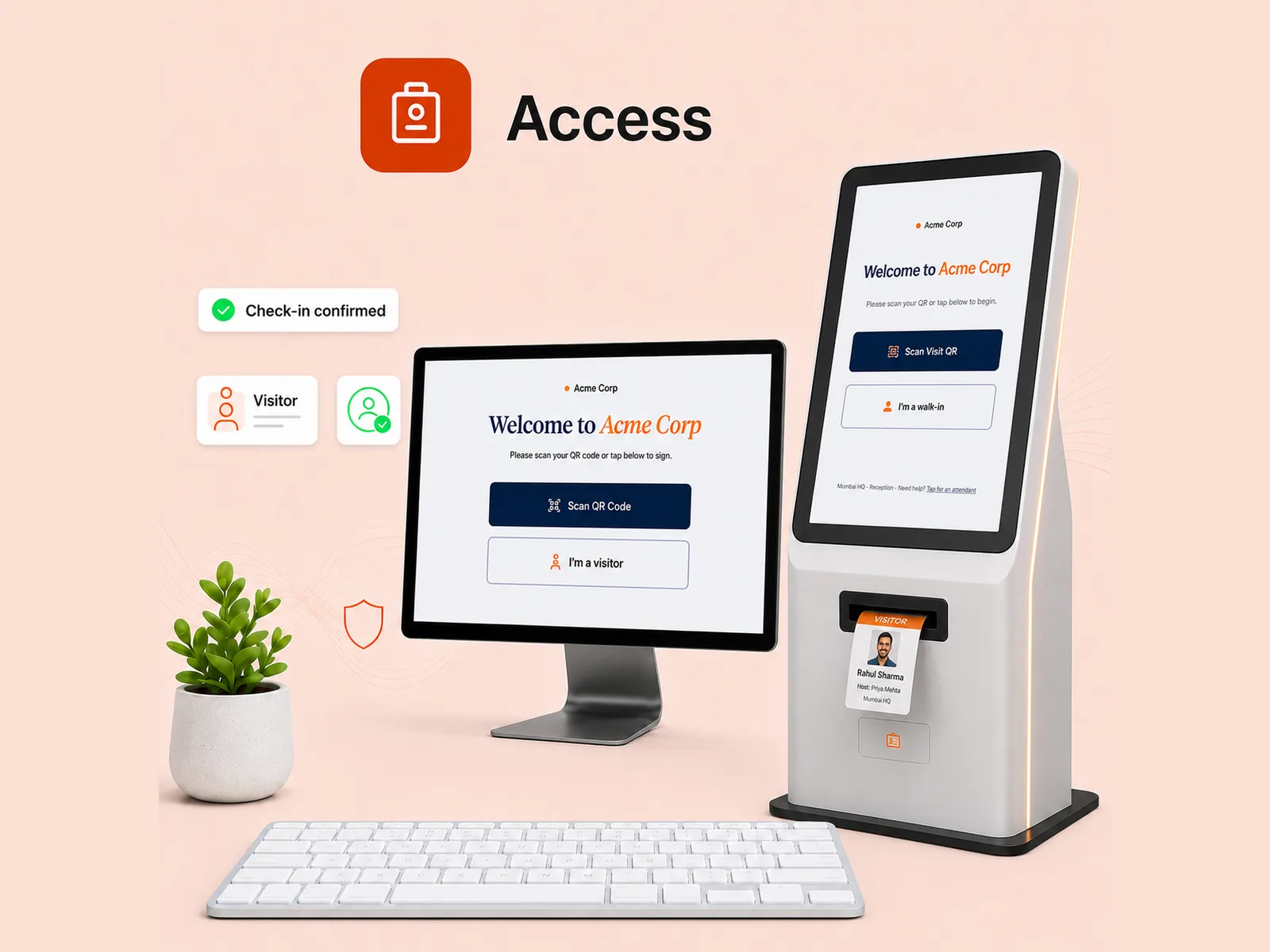 Certopact Access visitor check-in kiosk with badge printing